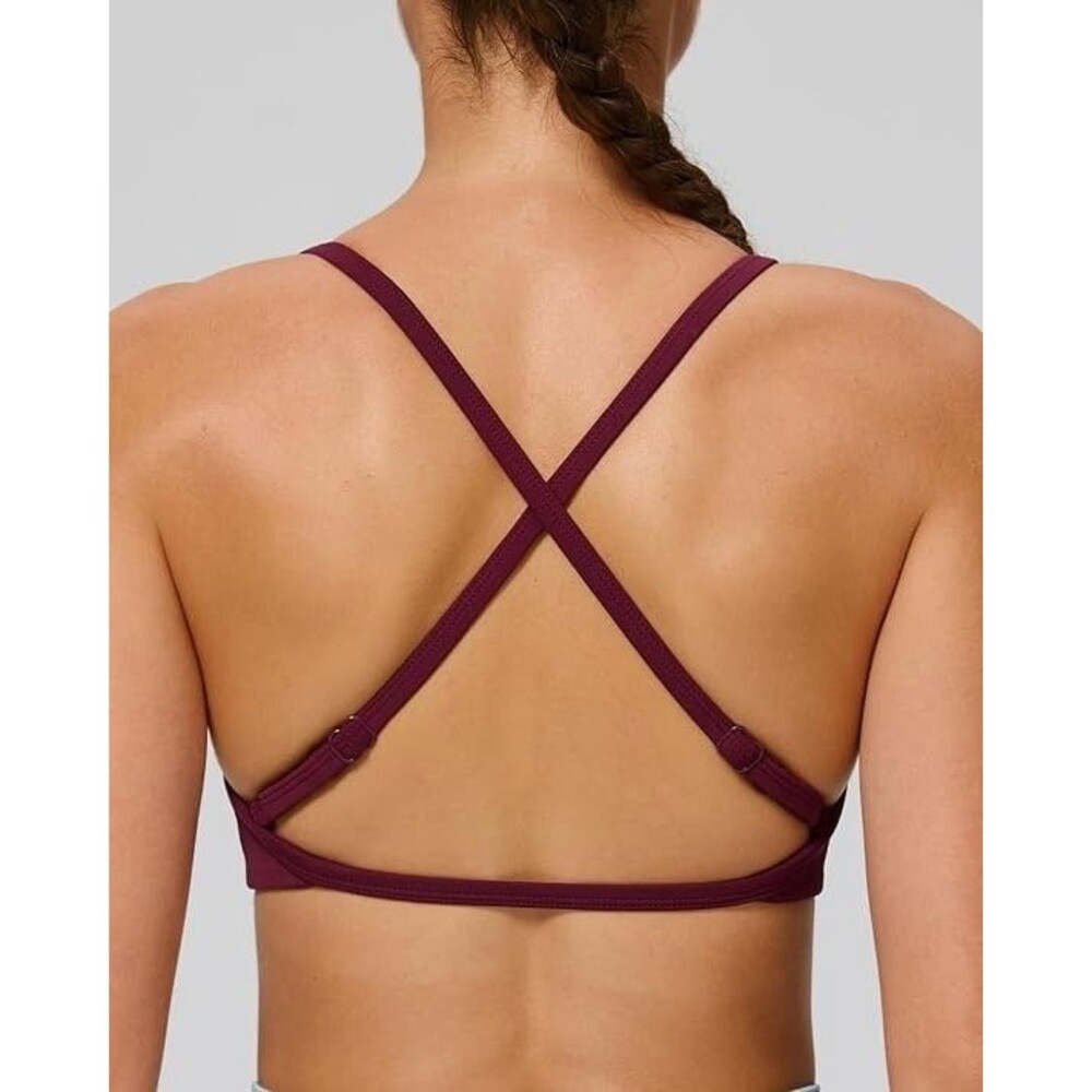 Women's Ruched Sports Bra Strappy Cross Back Padded V-Neck Yoga Workout Bra - Picture 5 of 5